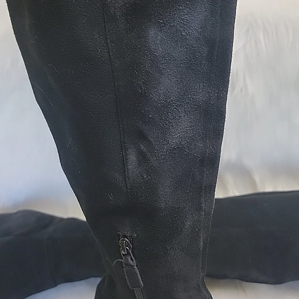 COLE HAAN Elnora Over the Knee Black Suede Pull On Block Heel Boho Sock Boots 7B